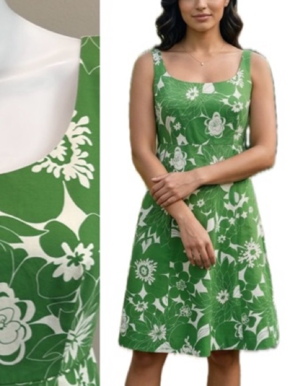 J. Crew Floral Empire Waist Sundress Size 4 Green & White A-Line Tank Dress